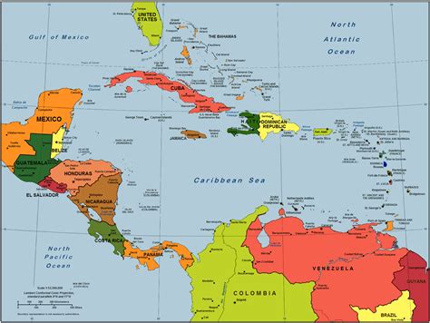 Central america map and caribbean. Political Map of Central America and The Caribbean A peculiar characteristic of Central America is that of being a "bridge" between the North America and South America and at the same time an area of passage between the two major oceans of the Earth, the Pacific and the Atlantic, thanks to the presence of the Panama Canal. 