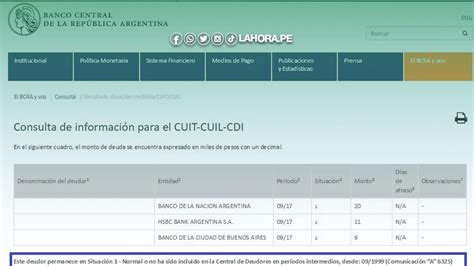 Central de Deudores - Calculadora