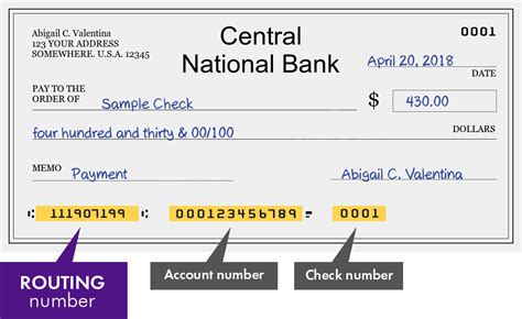 Central national bank routing number. The ABA routing number for Central National Bank (TX) is 111907199. This number is used for both ACH (direct deposit) and Wire transactions. Have any questions? Talk with us directly using LiveChat. 