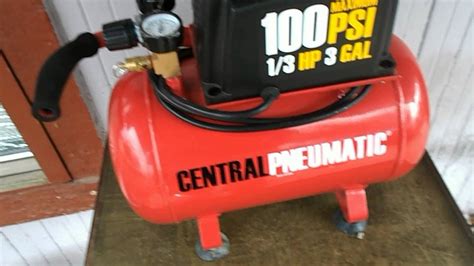 Central pneumatic air compressor 3 gallon. The CENTRAL PNEUMATIC 3 Gal. 1/3 HP 100 PSI Oil-Free Hotdog Air Compressor is an ideal portable air compressor for brad nailing, stapling, … 