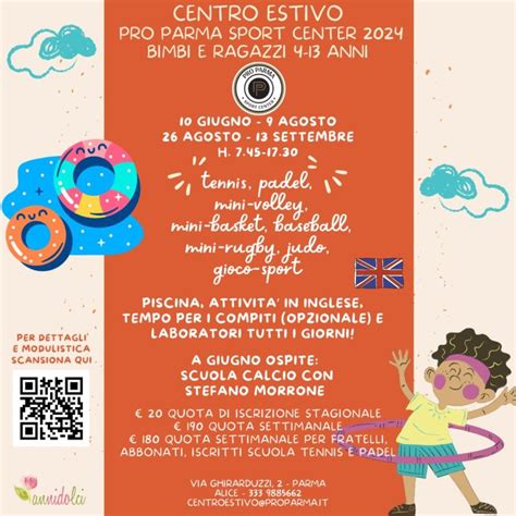 Centro estivo cus parma.  Fasce d&rsquo;et&agrave;: dai 5 ai 14 anni. F.  Cana...