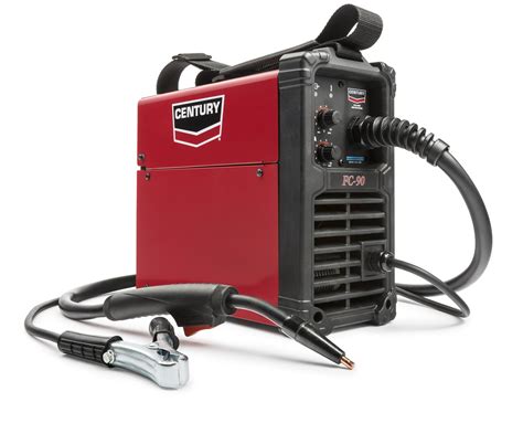 Hover Image to Zoom. 90 Amp FC90 Flux Core Wire Feed Welder and Gun, 120V. by. Century. (316) Questions & Answers (101) Plugs into household 115V outlet, 30-90 portable welder. Welds up to 1/4 in. mild steel using flux core welding wire. Light weight portable flux core welder for maintenance and repair. View Full Product Details.. 
