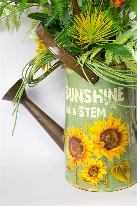 Ceramic Watering Can With Sunflowers