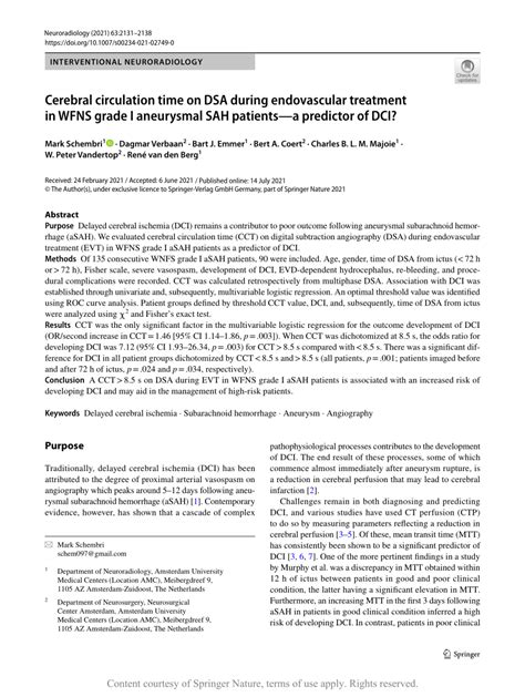 Cerebral circulation time on DSA during endovascular …