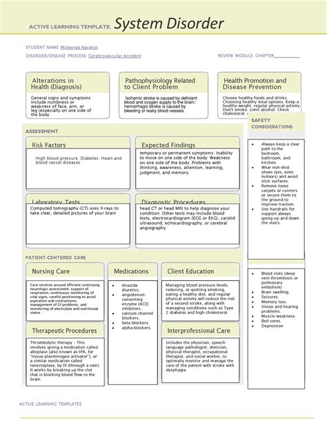 Cerebrovascular Accident ATI Active Learning Template System Disorder