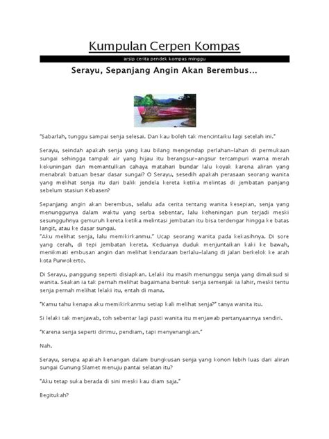 Cerpen kompas minggu ini.  Available Formats Download as PDF, TXT or read onli...