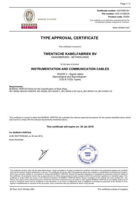 Certificate No: TYPE APPROVAL CERTIFICATE