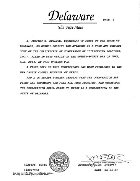 Certificate Of Conversion Delaware