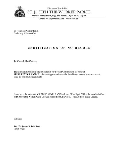 Certificate Of No Record