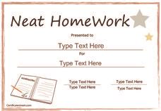Certificate for Neat Homework Printables & Template for 1st 8th Grade Lesson