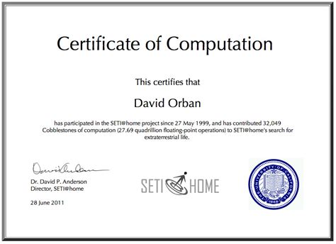 Certificate of Computation - SETI@home