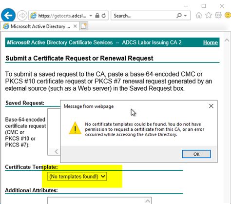 Certification Authority Web Enrollment Error An unexpected error has
