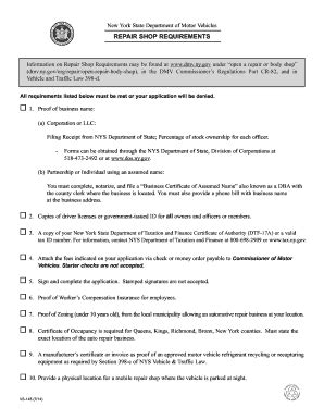 Certification Of Automobile Repairs Form New York