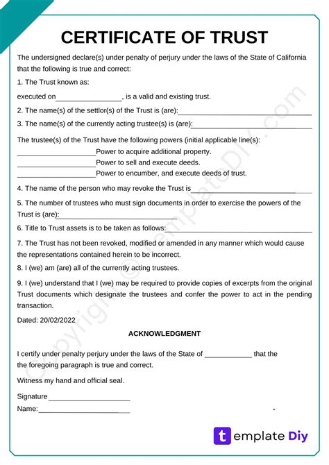 Certification of Trust Sample Form Free Download