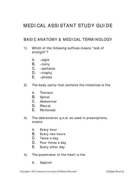 Certified Medical Assistant Study Guide For Free