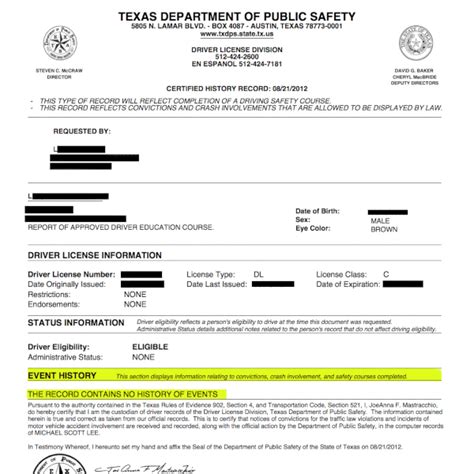 Certified Texas Driving Records Texas DPS Records / Driver …