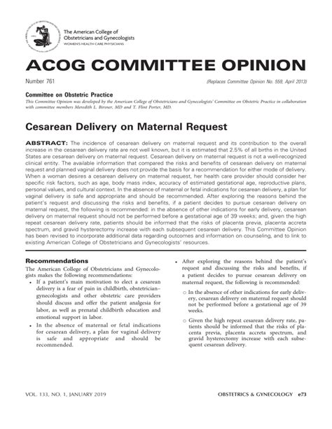 Cesarean Delivery on Maternal Request ACOG