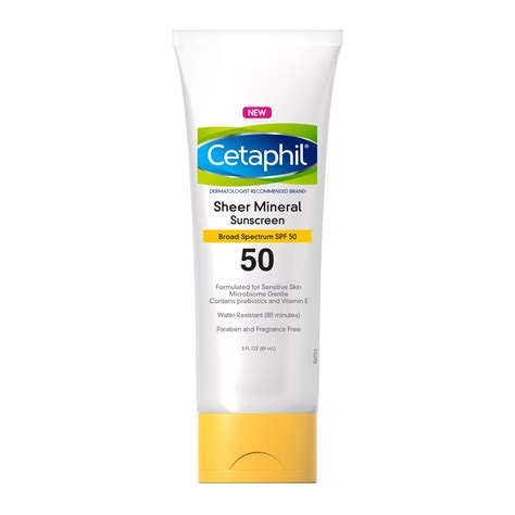 Cetaphil sunscreen. An ultra-lightweight, 100% mineral active sunscreen that is dermatologist and ophthalmologist tested for daily use on the face. Broad spectrum SPF 50 reflects both UVA and UVB rays to help prevent sunburn and decrease the risk of skin cancer and early signs of aging due to sun exposure. The sheer, cosmetically elegant formula glides ... 