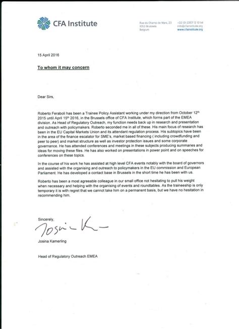 Cfa reference letter sample
