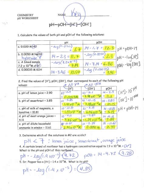 Ch. 14 15 PH POH Calc Extra WS Key PDF Worksheets Library