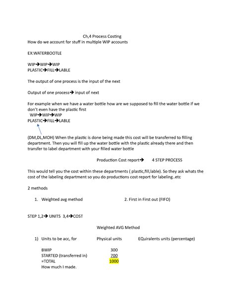 Ch.4 + Cheat Sheet EQU lecture+ tutorial notes Ch,4 Process Costing