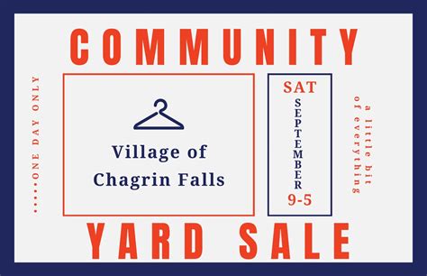 Chagrin falls community garage sale 2023. Public · Anyone on or off Facebook. Join us for our annual village-wide outdoor shopping event in downtown Chagrin Falls! Enjoy a free concert on Thursday night in Riverside Park and show everyone your inner-rockstar at a family friendly karaoke in the park event on Friday. The Rocket Car is available Friday and Saturday to help you "orbit ... 