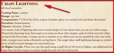 Chain lightning 5etools.  The target takes 10d8 lightning damage on a failed s...