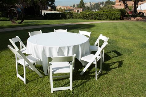 Chair and table rentals. Rental Up to 5 days. 4' length x 30" depth. Seats 4-6 people. 2 people on the long side and 1 person on the short side. Can be used as a side table for food, gifts, or as a signing table. $15/table. 4' or 48" length x 2' or 24" depth. Table has height adjustable of 24 inches, 29 inches, and 36 inches. 