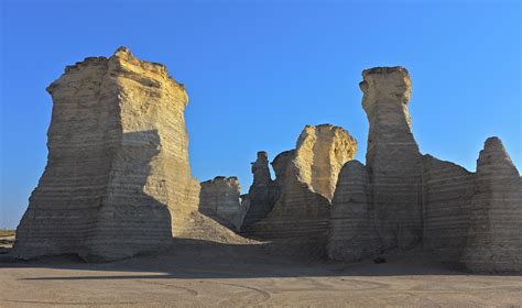 The Chalk Pyramids (monument rocks) were the first National Landmark in Kansas, designated as so in 1968. All of the monuments and towers are on private land, but the owners allow vehicles to .... 