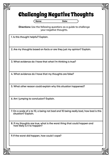Challenging Negative Thoughts Worksheet Pdf
