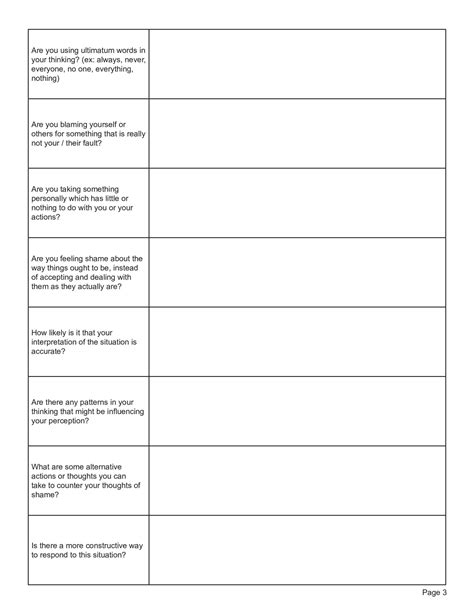 Challenging Thoughts of Shame Worksheet PDF