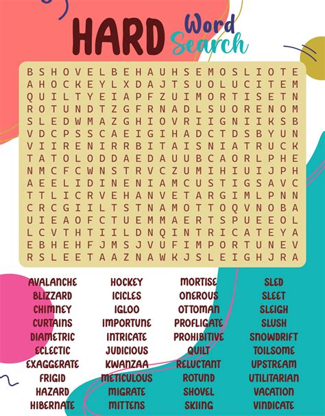 Challenging Word Search Printable