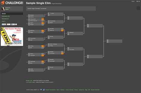 Challonge tournament bracket generator.  About Pricing Knowledge Base C...