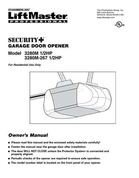 Liftmaster formula 1 manual model 1280r The Chamberlain Group, Inc.A DUCHOSSOIS ENTERPRISE845 Larch AvenueElmhurst, Illinois 60126-1196www.chamberlaingroup.comGARAGE DOOR OPENERModel 1280R 1/2 HPFor Residential Use Only Complies with UL 325regulations effectiveJanuary 1, …