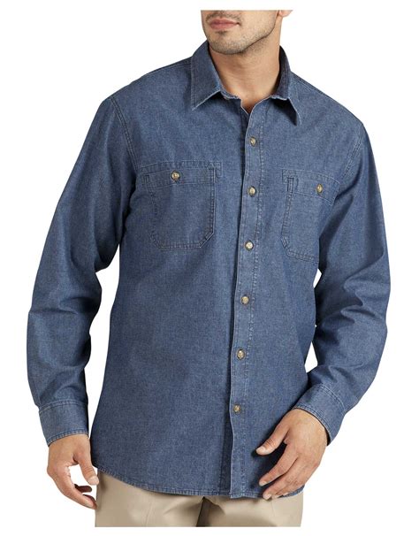 Chambray shirt mens. Slim Fit: cut close to the body, with fitted sleeves and higher armholes; 13.3 cm slimmer at the waist than our Classic Fit. Size M has a 78.7 cm back body length, a 46.3 cm shoulder, an 107.9 cm chest, and an 87.6 cm sleeve length. 