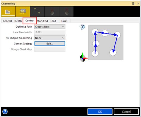 Chamfering dialog - General tab - EDGECAM