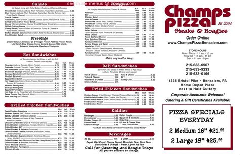 Champs pizza bensalem pa. See all 10 photos. Champs Pizza. Pizzeria $ $$$ 
