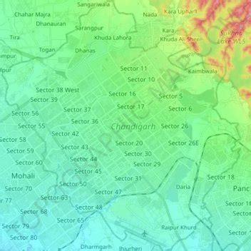 Chandigarh, India on the Elevation Map. Topographic Map of Chandigarh ...