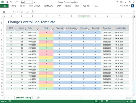 Change Control Log MS Excel/Word Software Testing Template