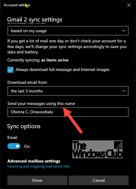 Change Email Name in Windows 10 Mail