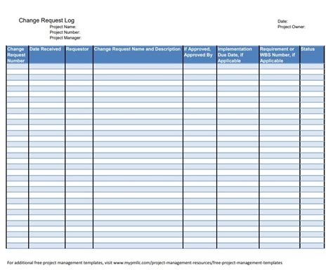Change Log Excel Template Free
