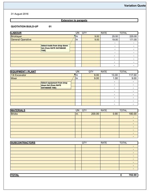 Change Order Excel Template