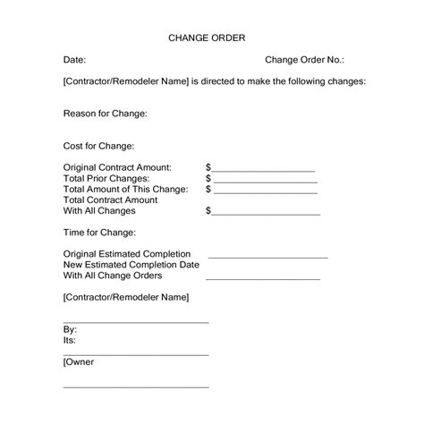 Change Order Form Free Printable Documents Order form template