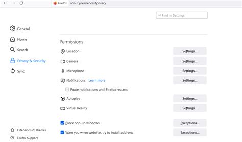 Change Privacy Settings in Firefox Browsing the internet