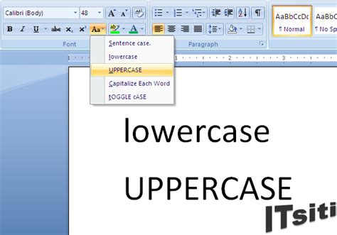 Change UPPERCASE text to lowercase in Word 2007