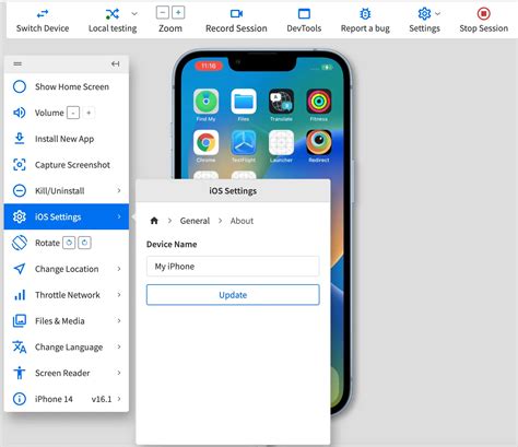 Change device name on BrowserStack real iOS devices using App Live