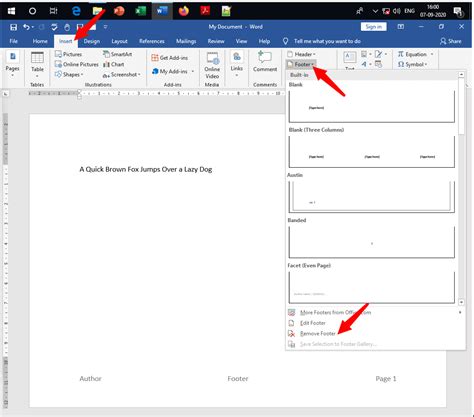 Change or delete the header or footer from the first page in Word