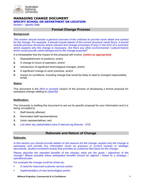 Change proposal example. ‌ Download Excel Template Try Smartsheet Template ‌ A change management log tracks who requested what change and when, the status of the change request, its priority, and resolution information. Depending on how thorough you need the log to be, other details such as the type and impact of the change may be included. 