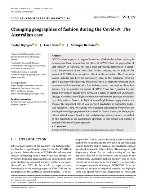 Changing geographies of fashion during COVID‐19: The Australian …