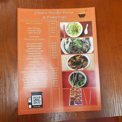 Chans noodle house and dumplings. All Day Menu. Small Dishes. Noodles & Soups. Dumplings & Pot Stickers 8 Pc. Any questions please call us. Food Takeout from Chan's Noodle House and Dumplings, best Chinese Takeout in Spokane, WA. 